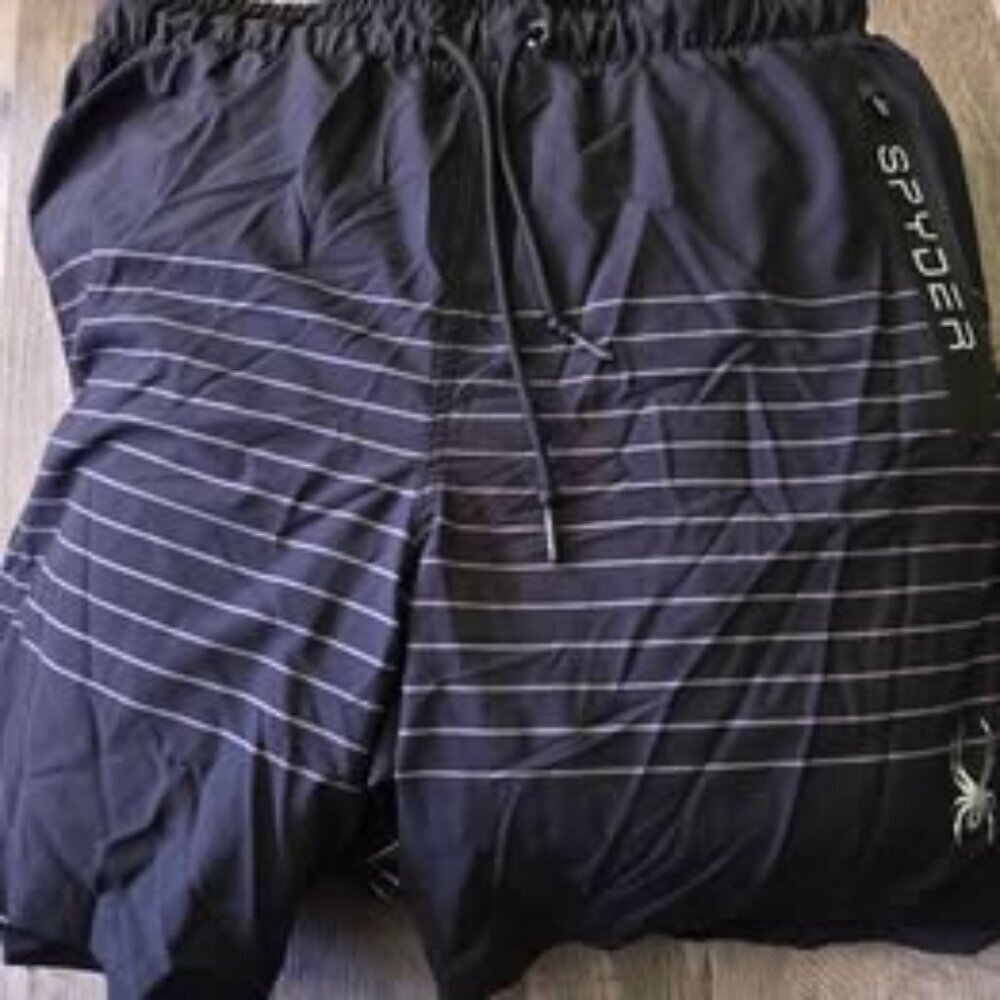 Spyder XL Swim Trunks Black Horizontal Stripe Athletic Board Shorts Quick Dry